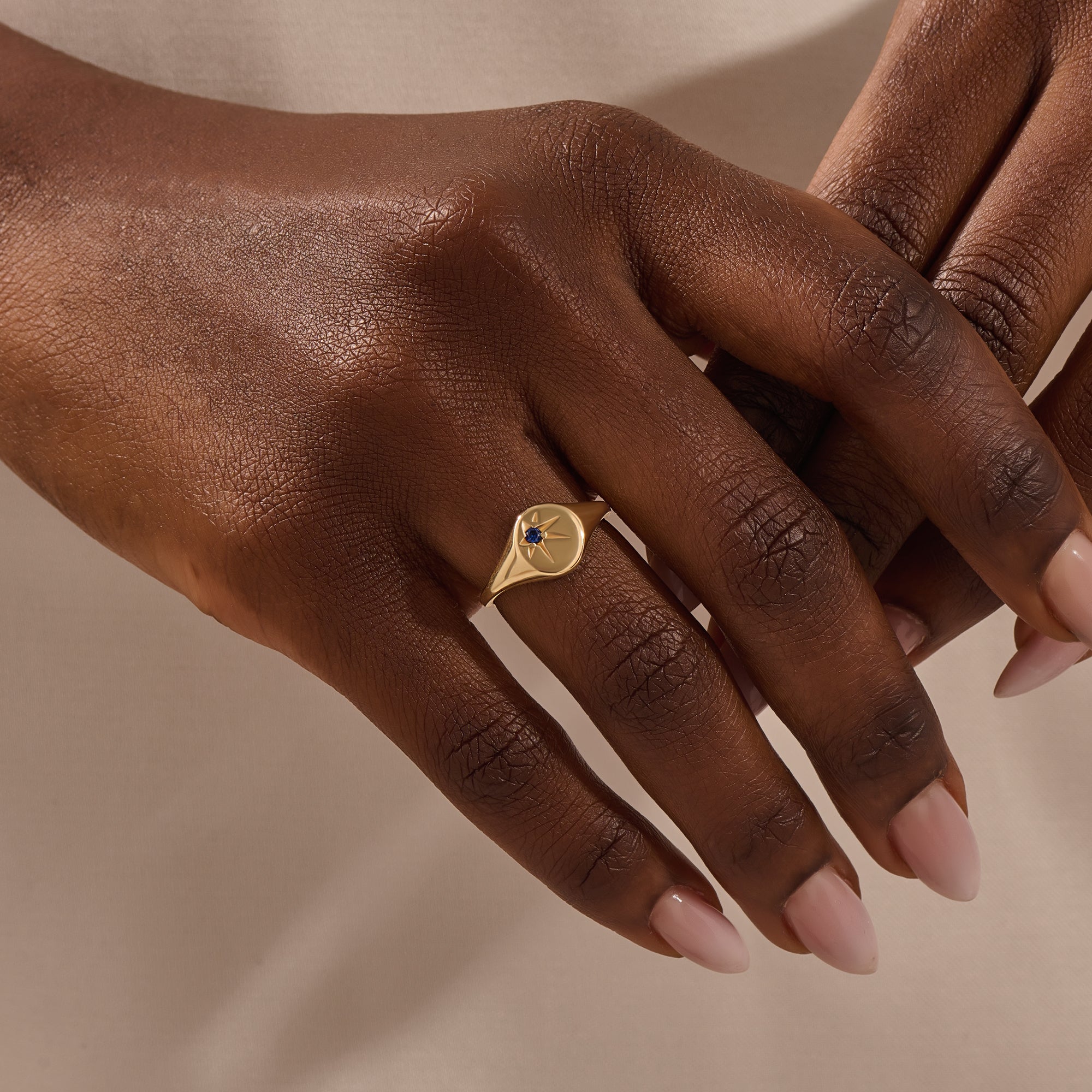 BIRTHSTONE STARBURST SIGNET RING IN GOLD