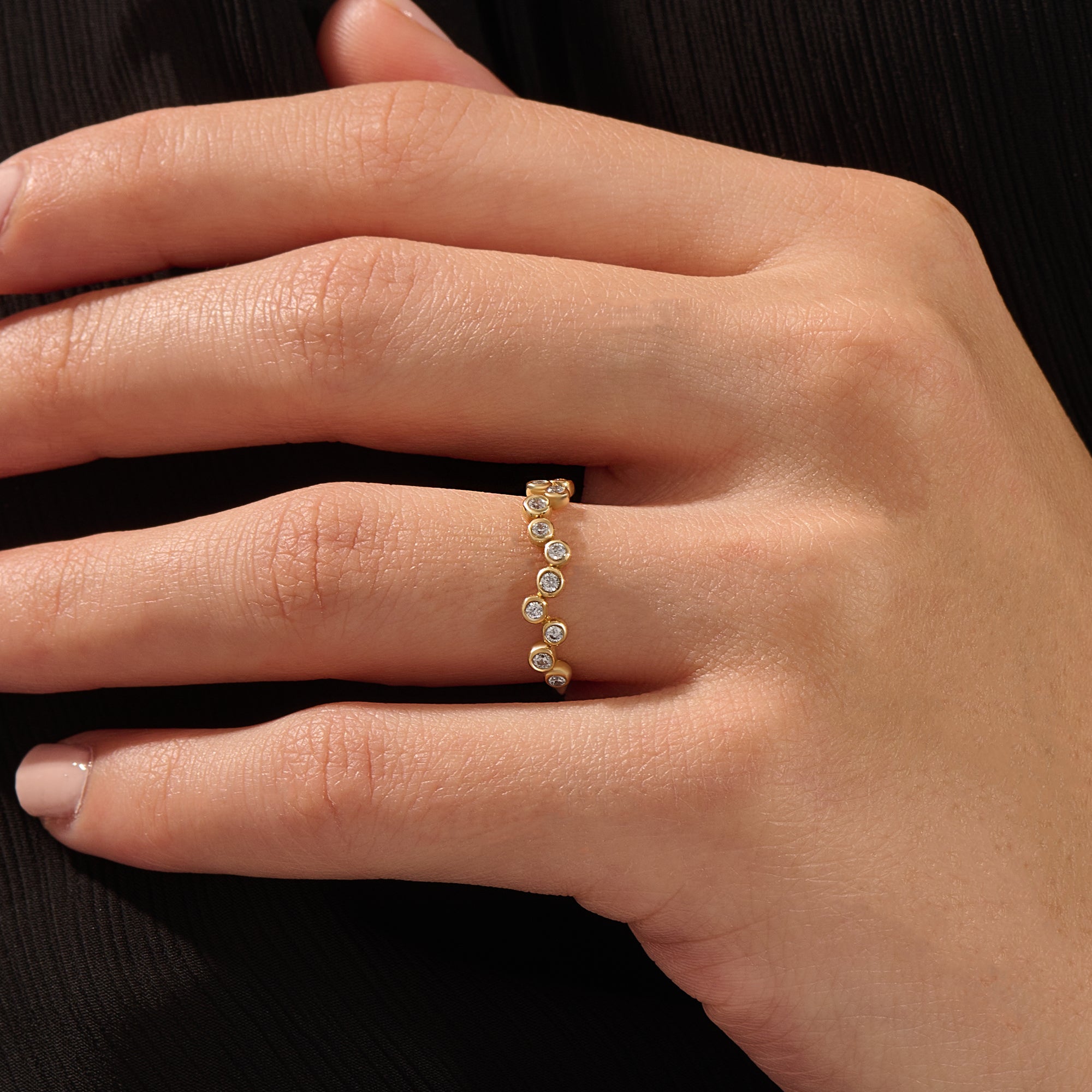 14k solid gold bezel set moissanite stacking wedding ring for women