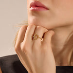 14k solid gold beaded band circle karma statement ring for women