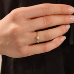 14k solid gold ribbon shape stackable wedding ring with pear moissanite for women