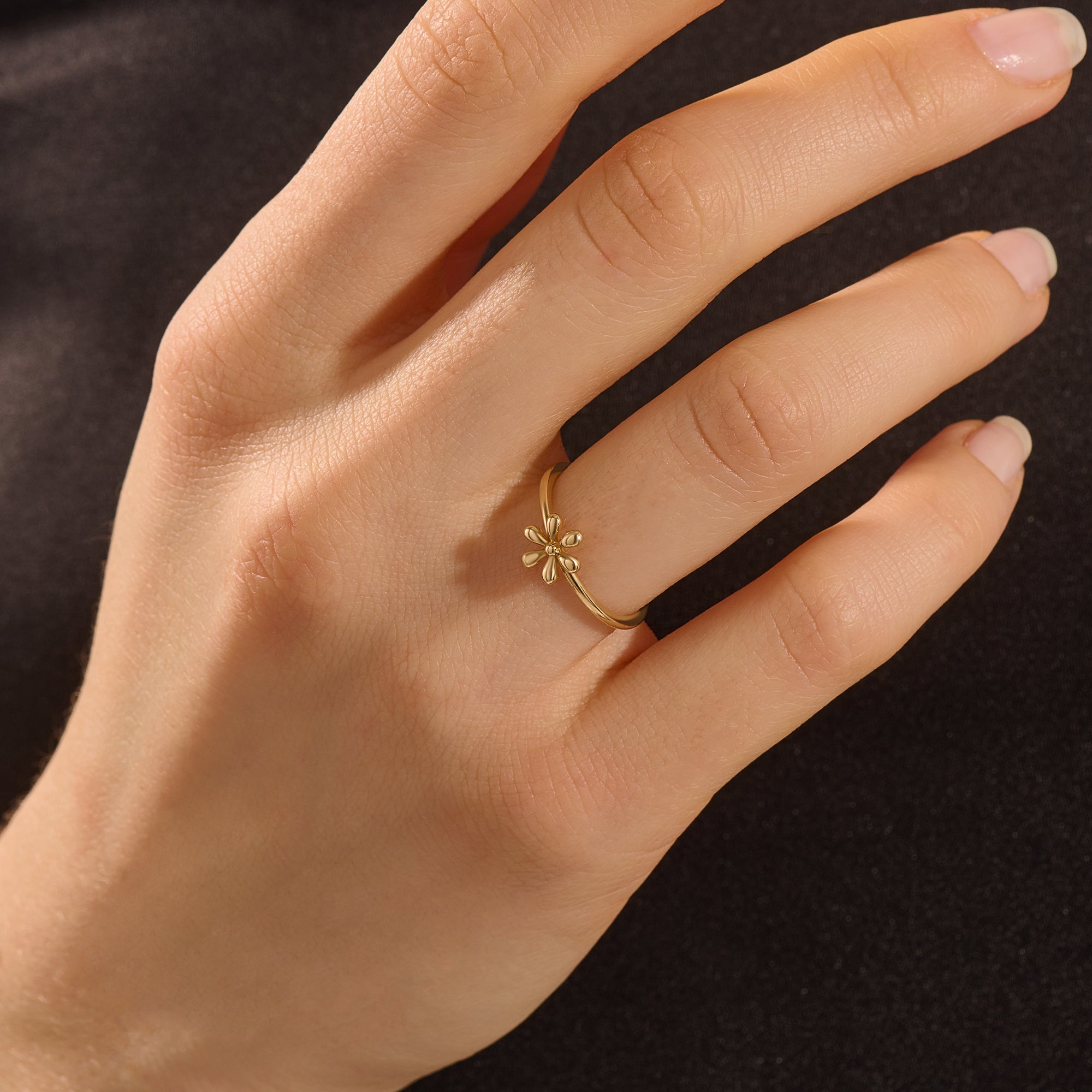 14K SOLID GOLD FLOWER DAISY STACKABLE STATEMENT RING FOR WOMEN