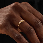 14k solid gold small freshwater pearl engagement ring with tiny moissanite side stones for women