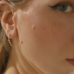 14k solid gold u shape threader earrings with tiny moissanite stones for women