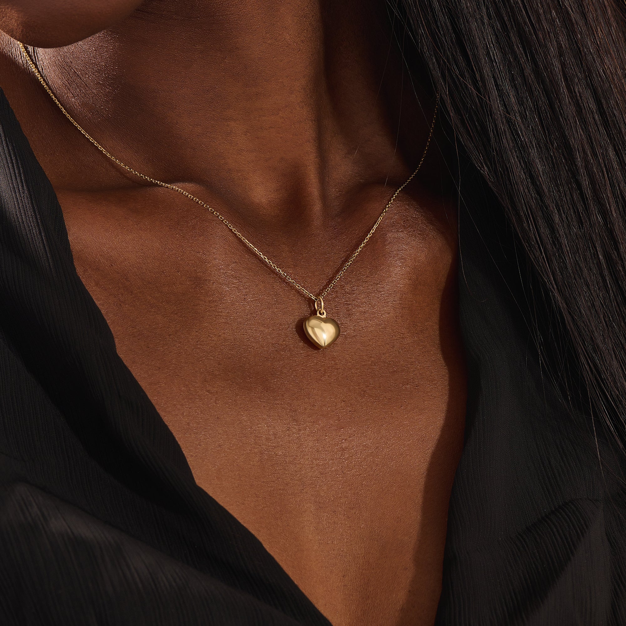 14K SOLID PLAIN YELLOW GOLD 3D HEART PENDANT NECKLACE FOR WOMEN