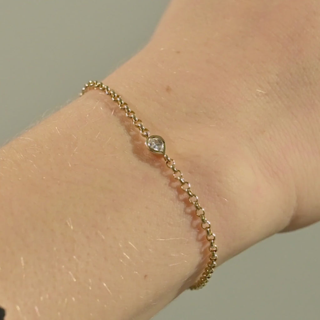 14k solid gold solo bezel set pear bracelet for women