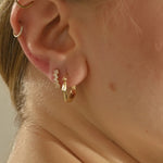 14k solid gold baguette cluster hoop earring for women