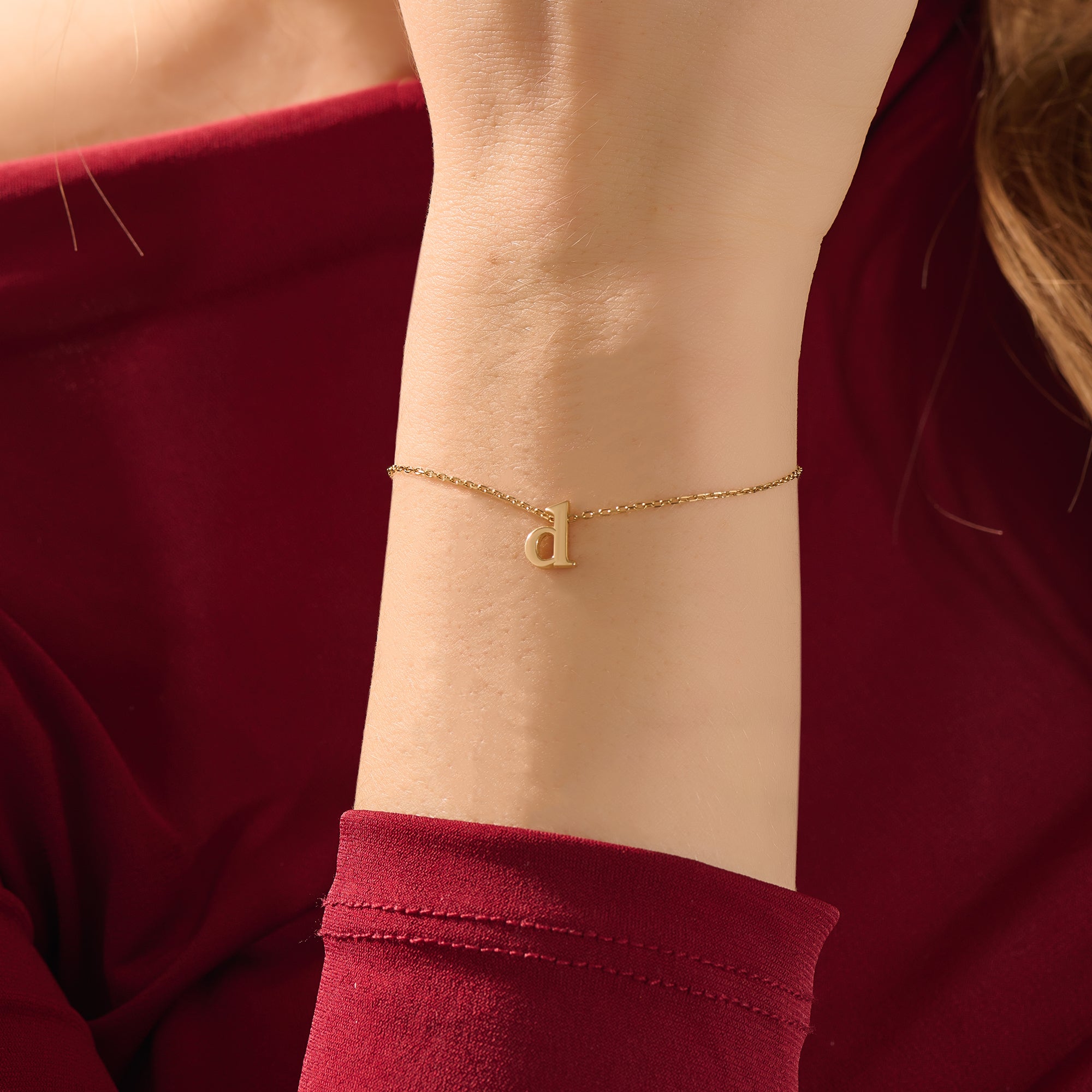 14k solid gold moving letter alphabet bracelet for women