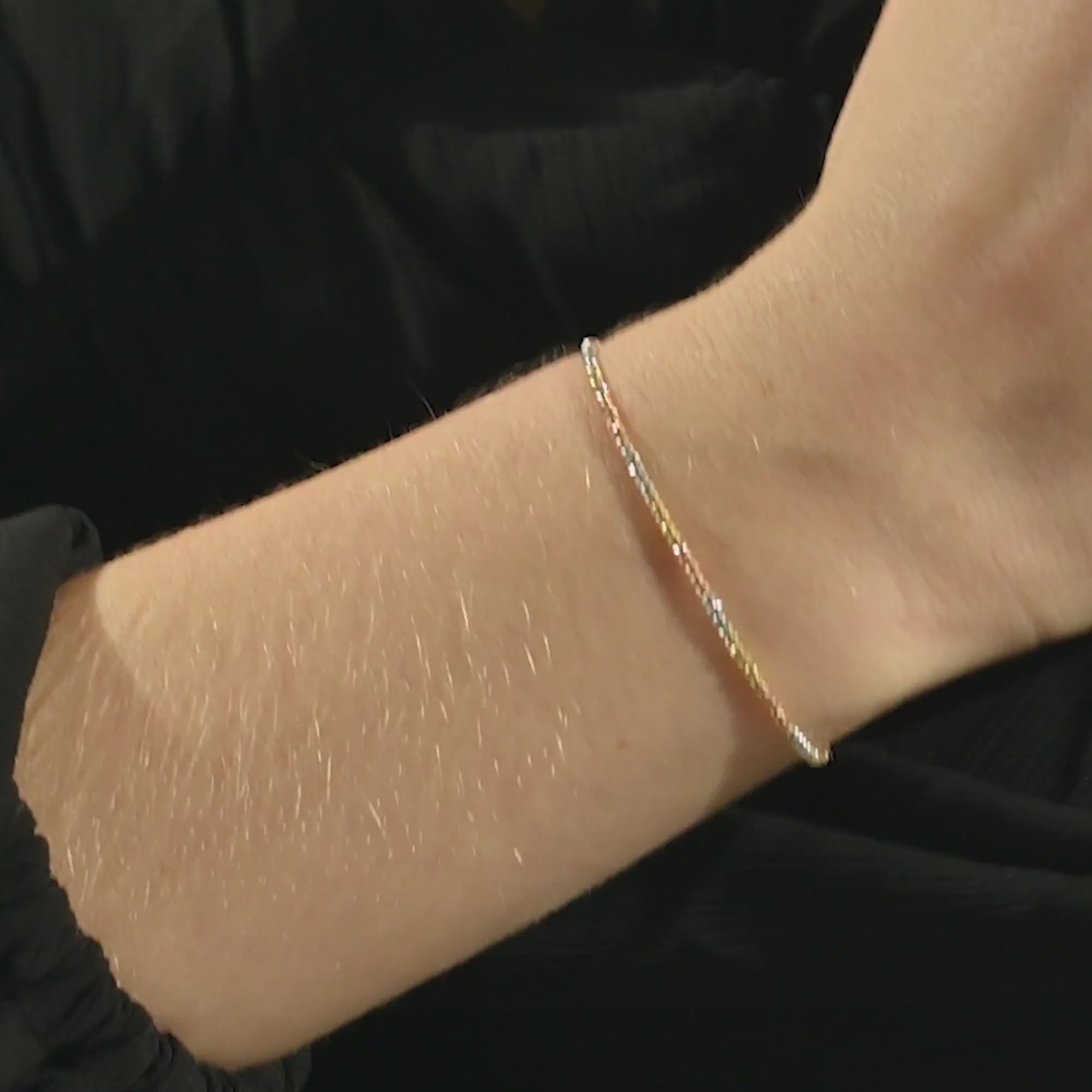 14k solid gold minimalist chain bracelet with mixed metal of rose, yellow, and white gold beads for women