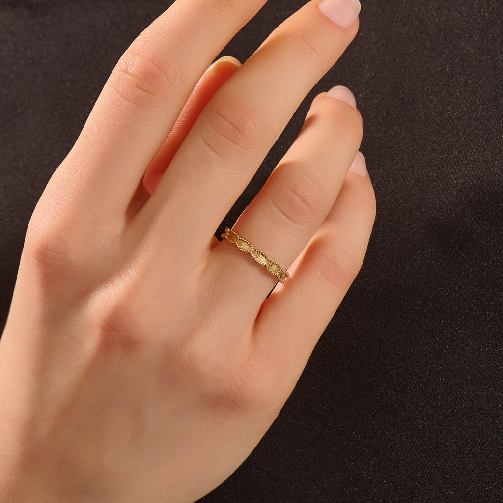 UNISEX DESIGN 14K SOLID GOLD TEXTURED WAVY MILGRAIN WEDDING BAND