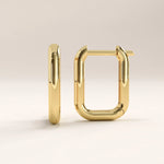 14k gold vermeil rectangle hoop earrings featuring a sleek, modern rectangular silhouette with softly rounded edges and a high-polish finish for a bold yet refined look.
