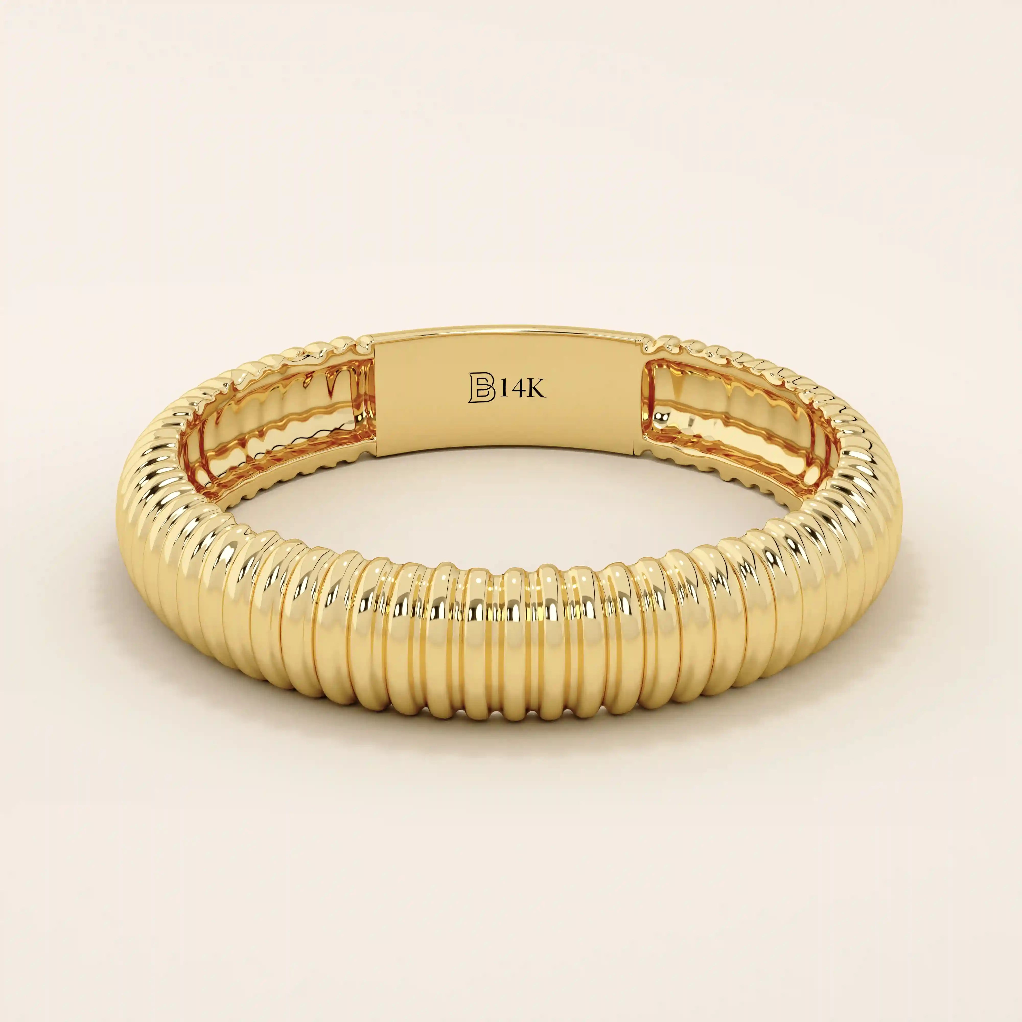 ribbed design dome band wedding stacking ring in 14k solid gold for women