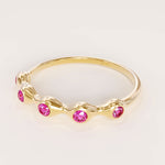 5 lab grown pink ruby birthstones in bezel set stackable wedding ring in 14k solid gold for women