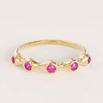 5 lab grown pink ruby birthstones in bezel set stackable wedding ring in 14k solid gold for women