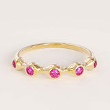 5 lab grown pink ruby birthstones in bezel set stackable wedding ring in 14k solid gold for women