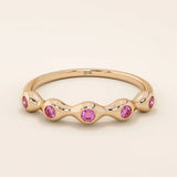 5 lab grown pink ruby birthstones in bezel set stackable wedding ring in 14k solid gold for women