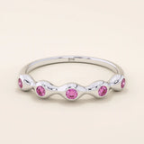 5 lab grown pink ruby birthstones in bezel set stackable wedding ring in 14k solid gold for women