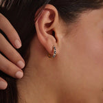 pave SAPPHIRE blue white cz FLOWER pattern HOOP EARRINGS in gold