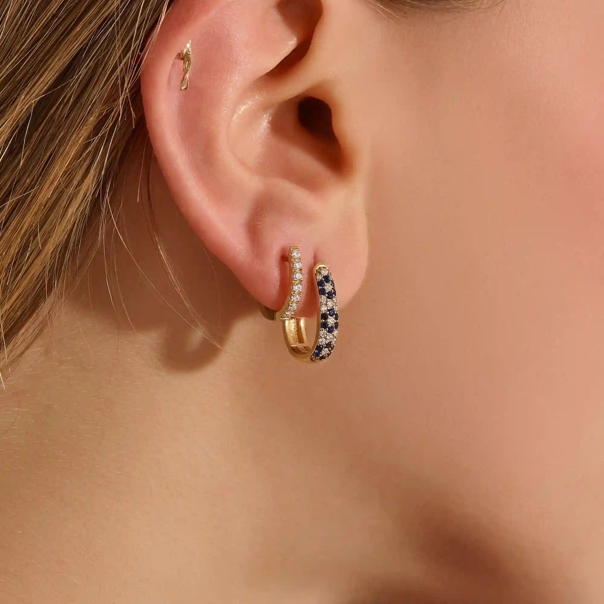 Sapphire Flower Hoop Earrings - view 4