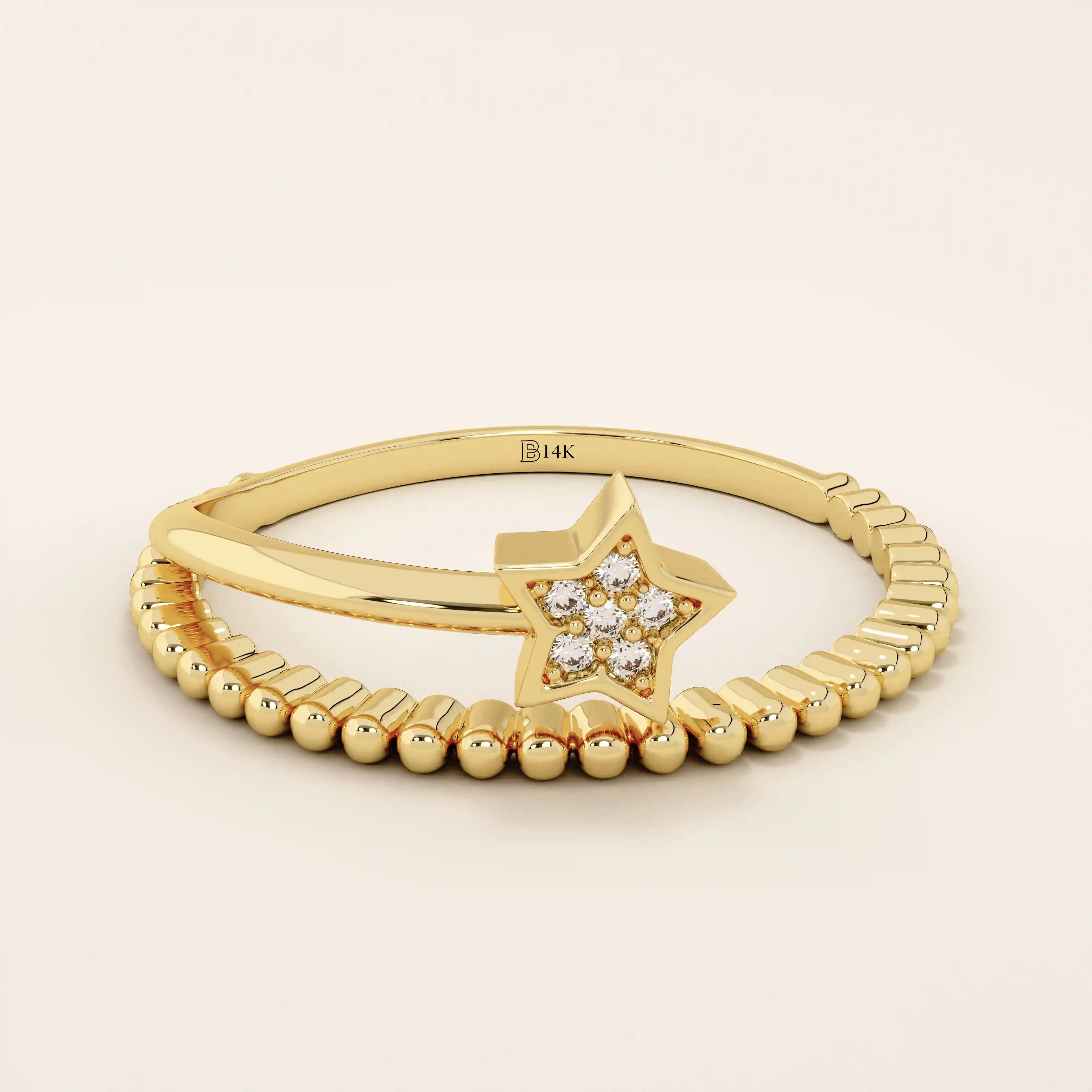 beaded split band shooting falling star stacking statement ring in 14k sold yellow gold for women