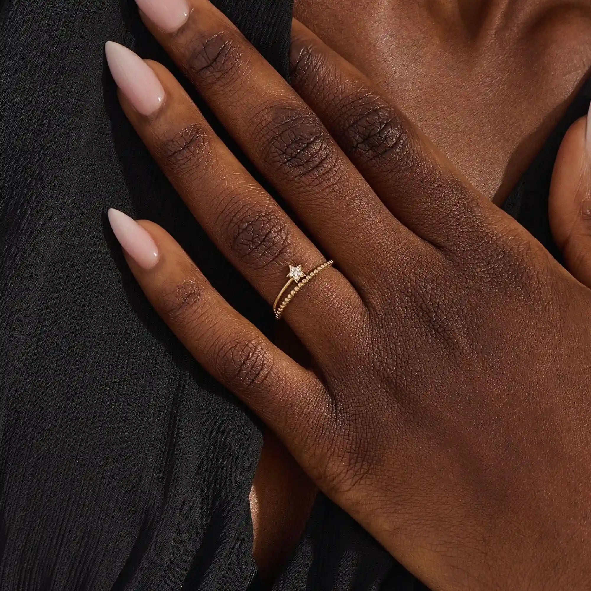 beaded split band shooting falling star stacking statement ring in 14k sold yellow gold for women