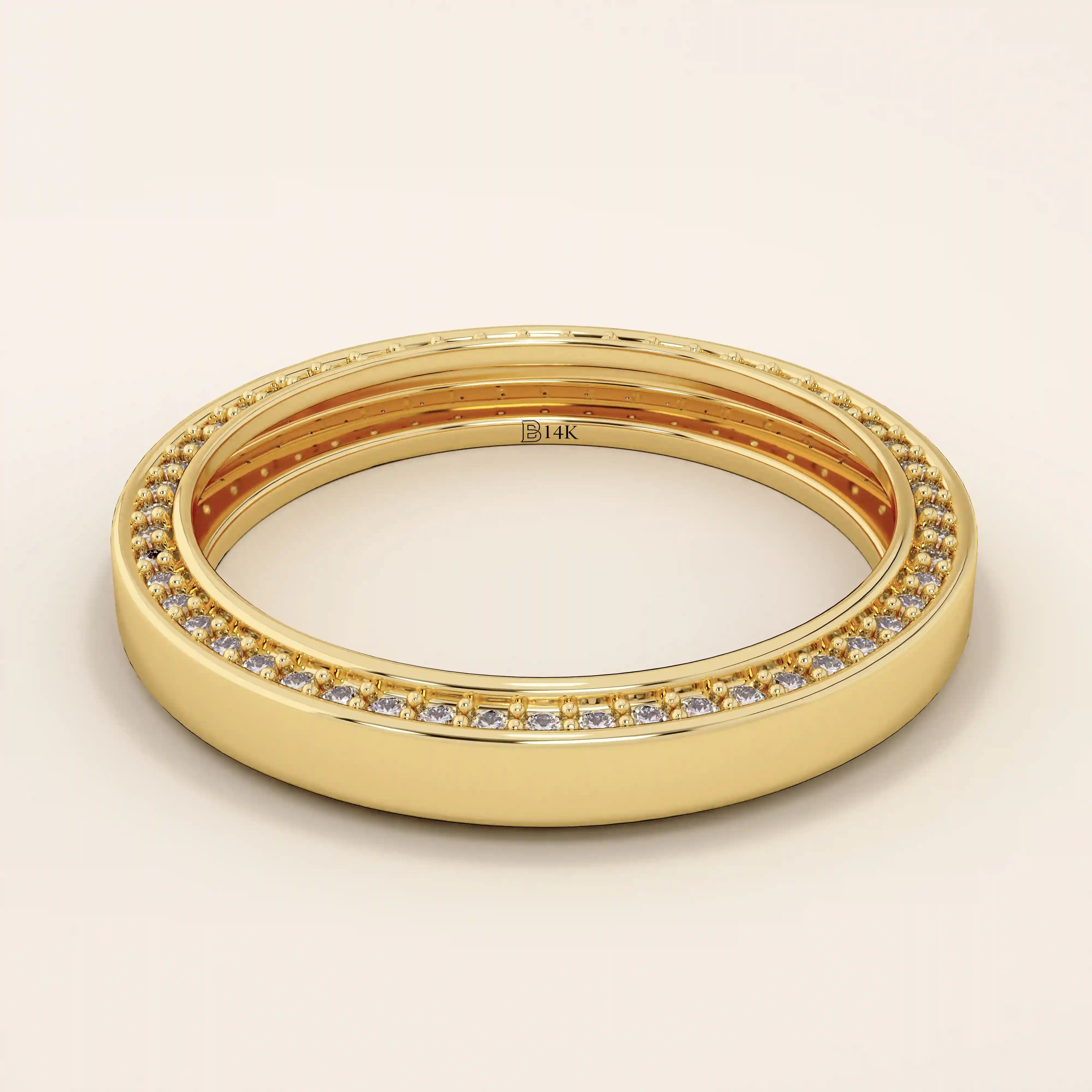 double side pave eternity thick wedding band in 14k solid yellow rose white gold for women