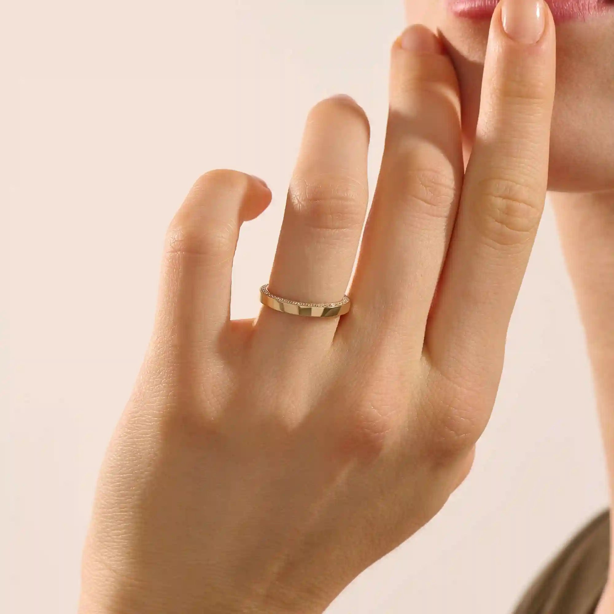 double side pave eternity thick wedding band in 14k solid yellow rose white gold for women
