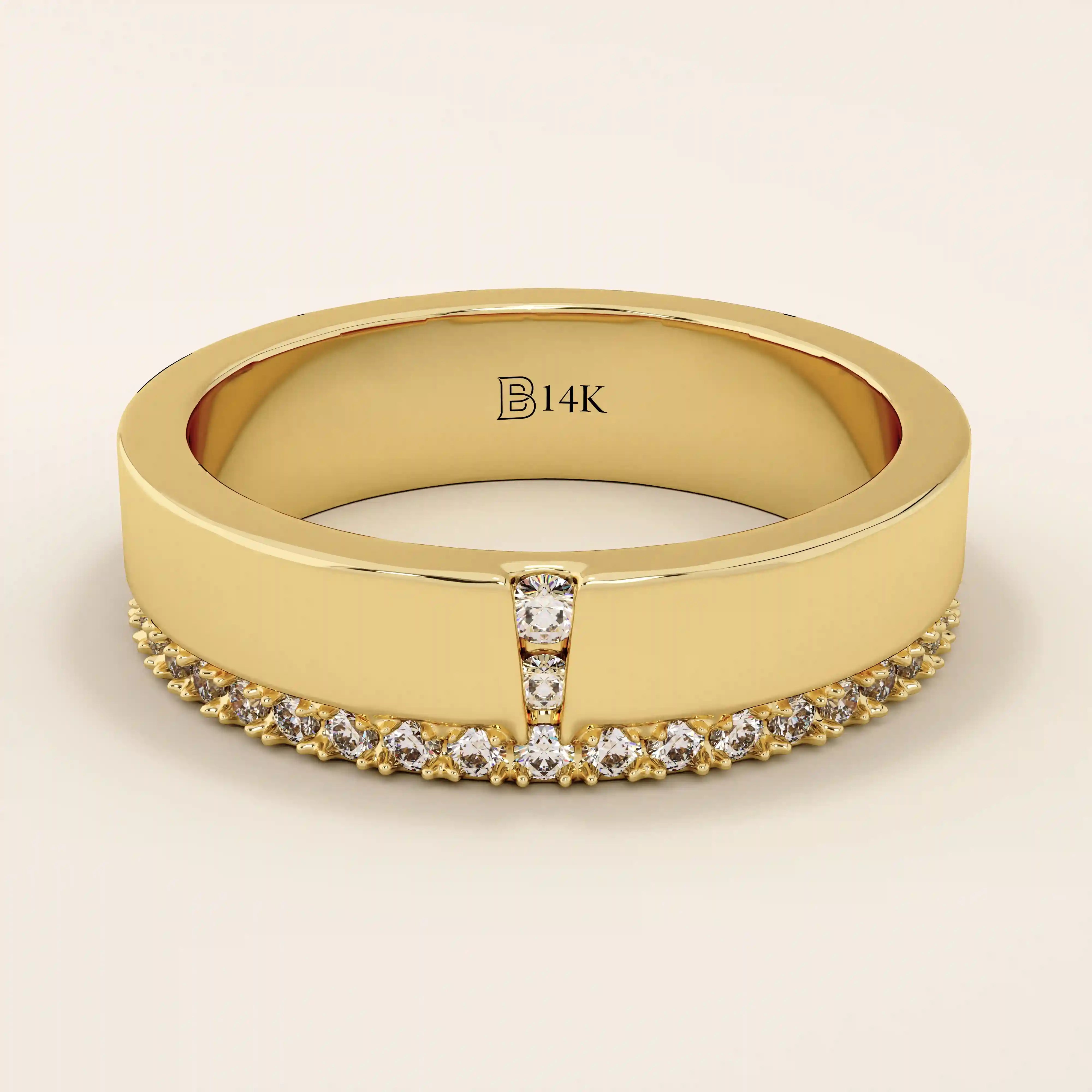 14K SOLID YELLOW GOLD SIDE PAVE CZ WEDDING BAND RING