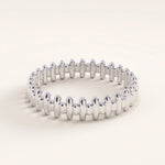 Silver vermeil striped ring with a sleek repeating ridge design and glossy finish, perfect for stacking or wearing solo for minimalist style.
