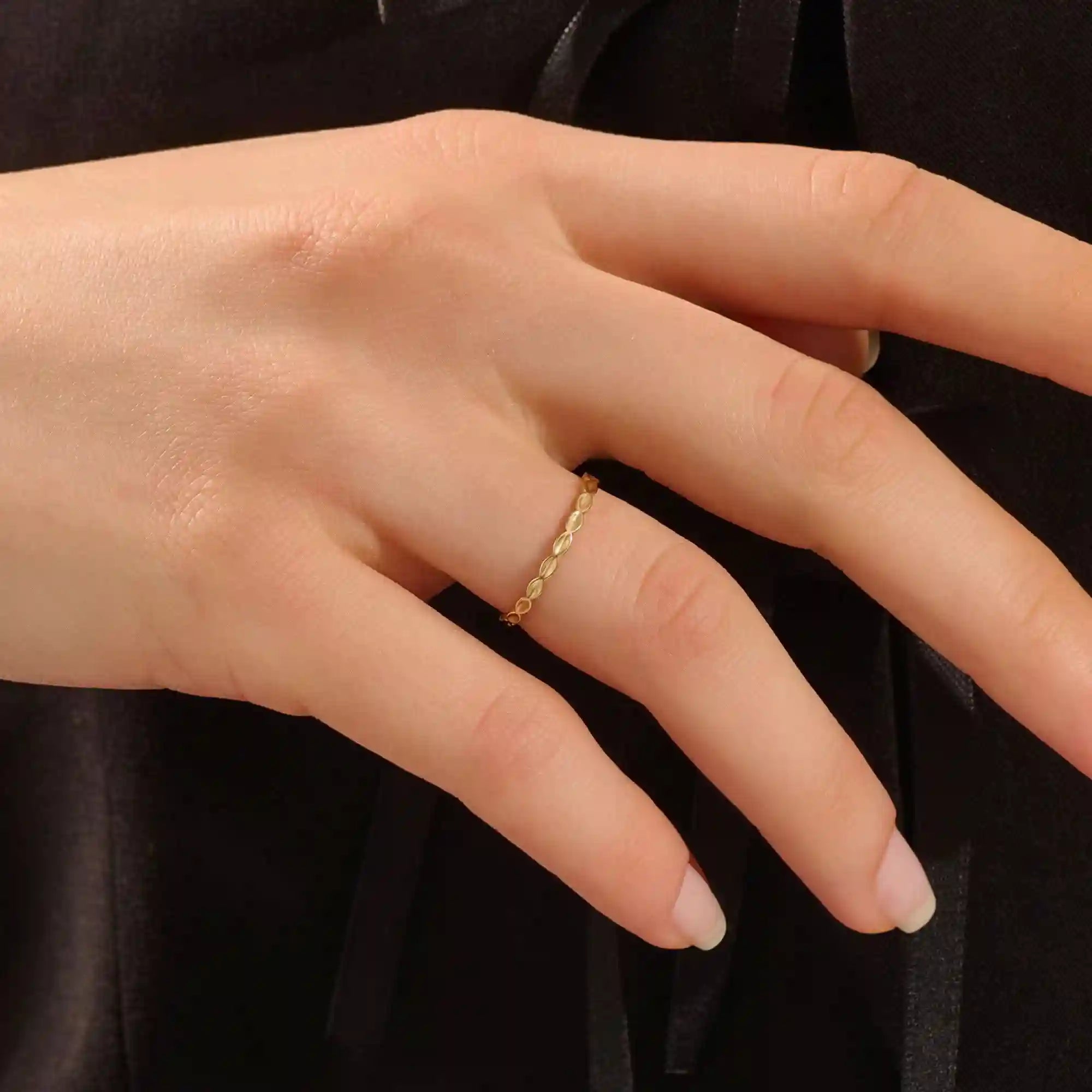 14K solid gold plain slim bumpy stacking ring for women