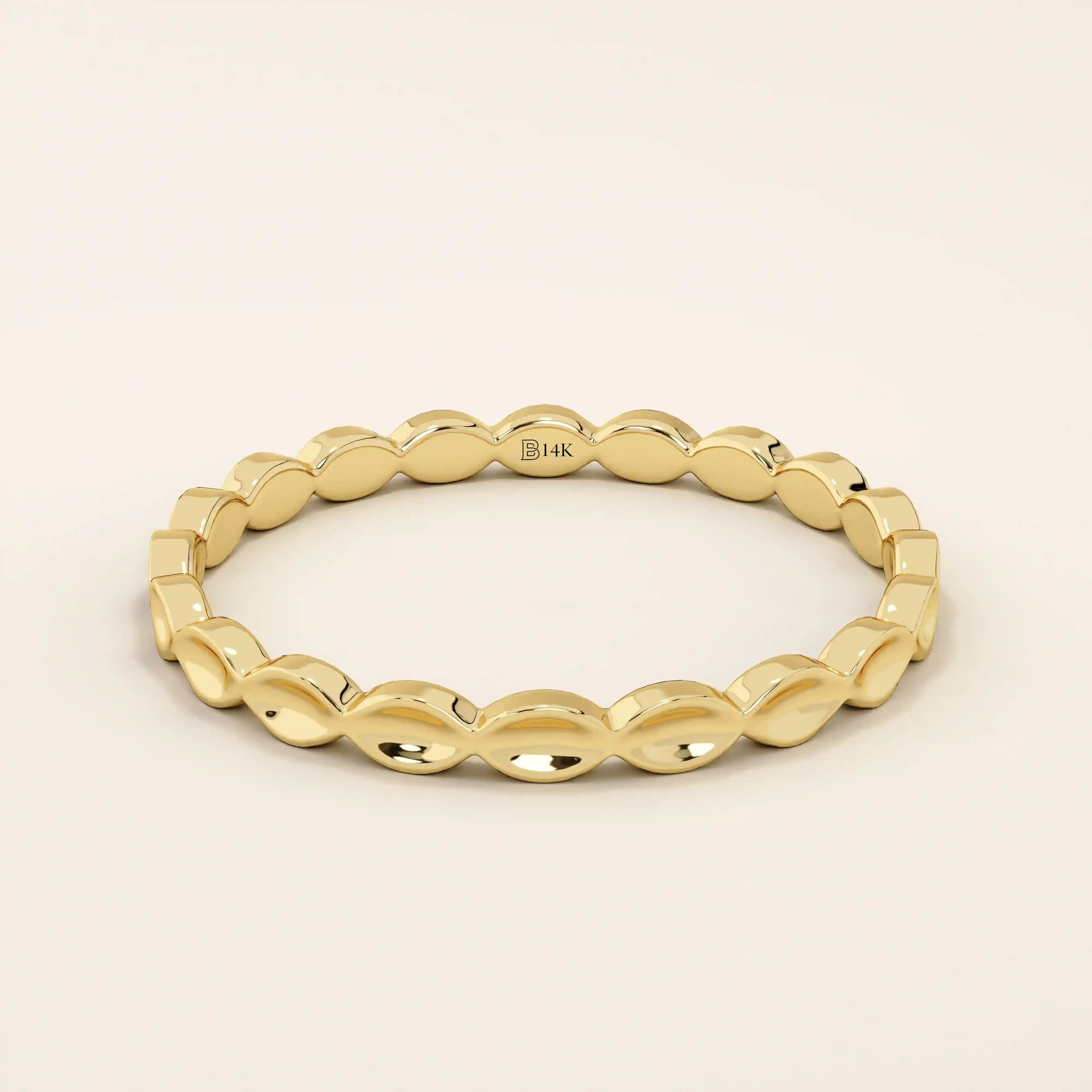 14K solid gold plain slim bumpy stacking ring for women