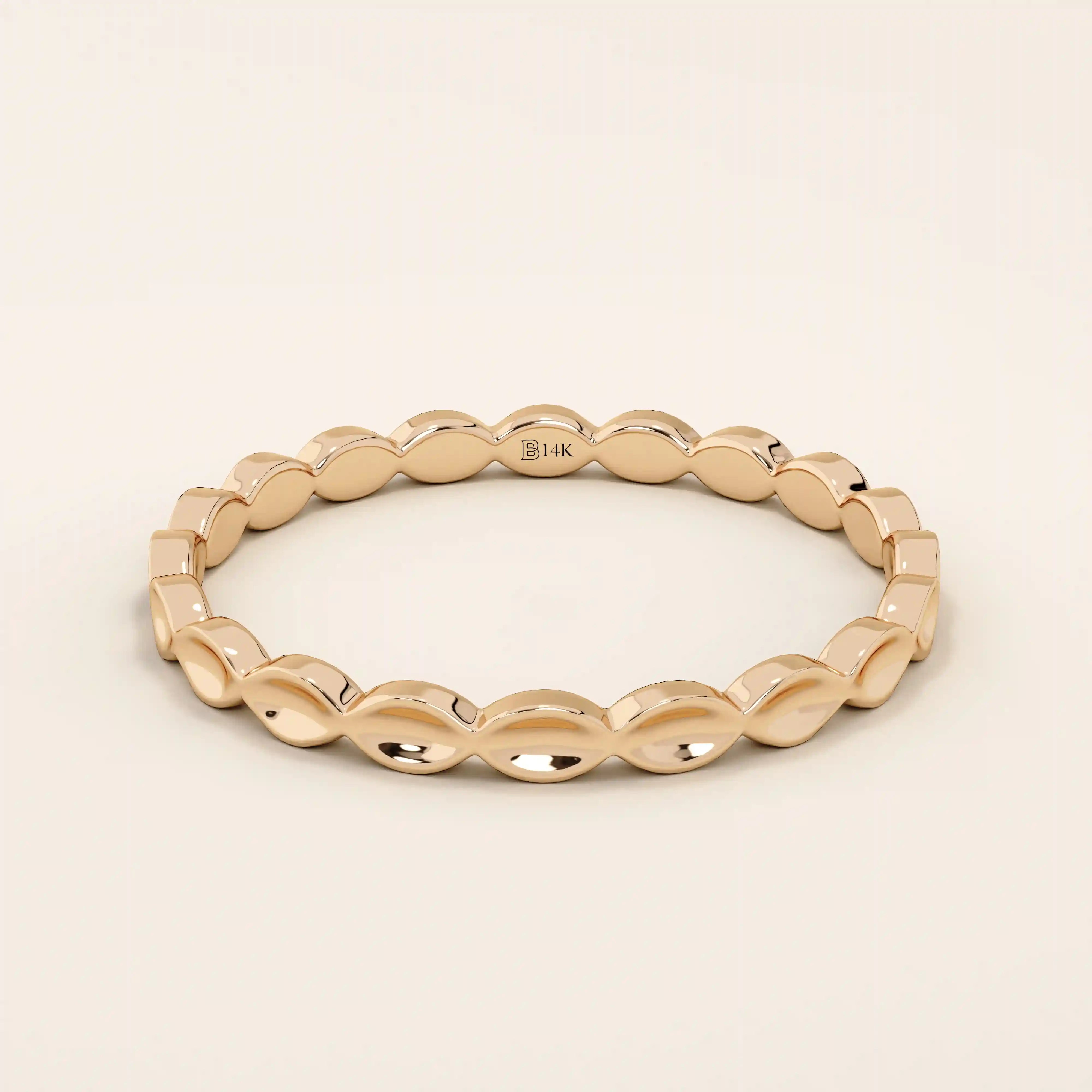 14K solid gold plain slim bumpy stacking ring for women
