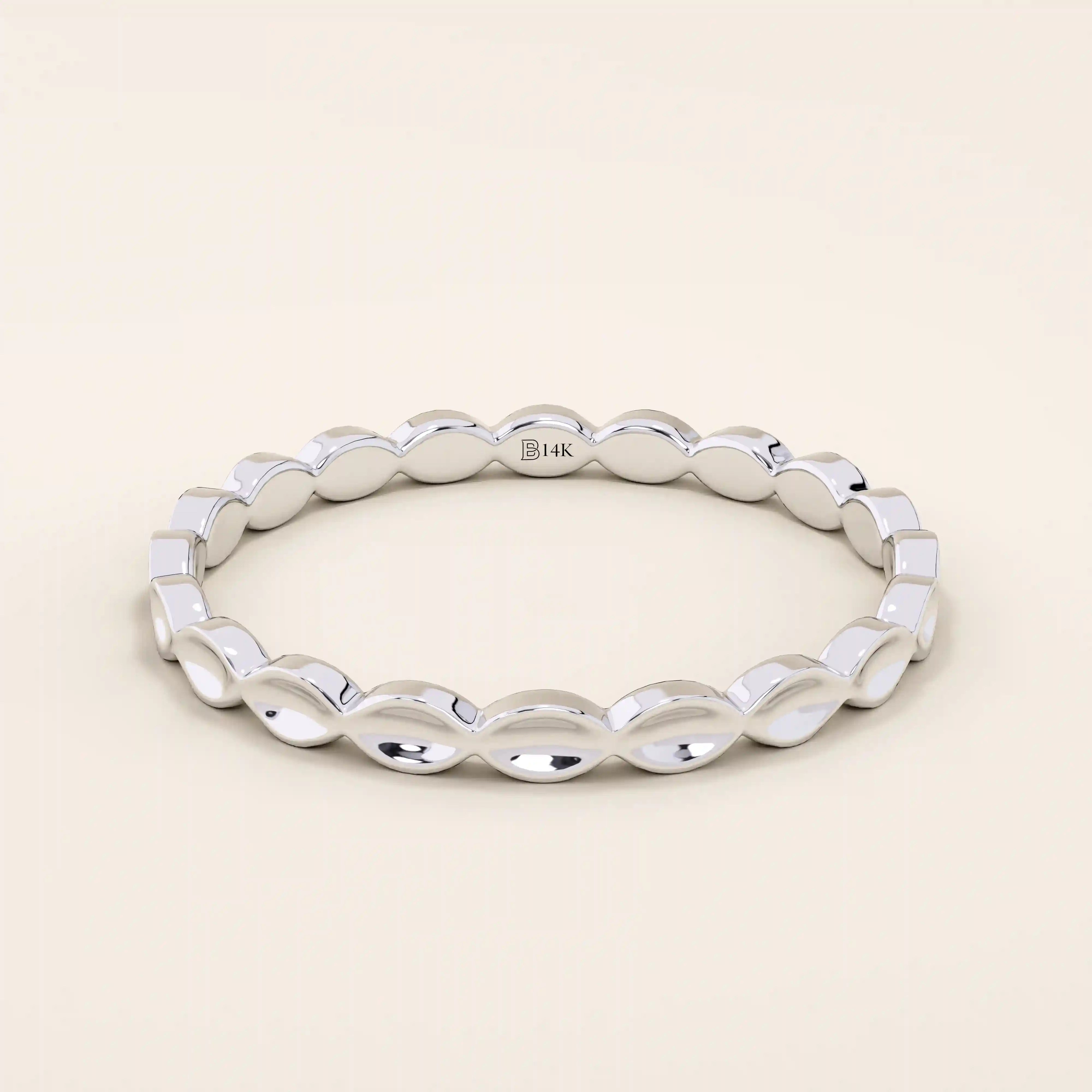 14K solid gold plain slim bumpy stacking ring for women