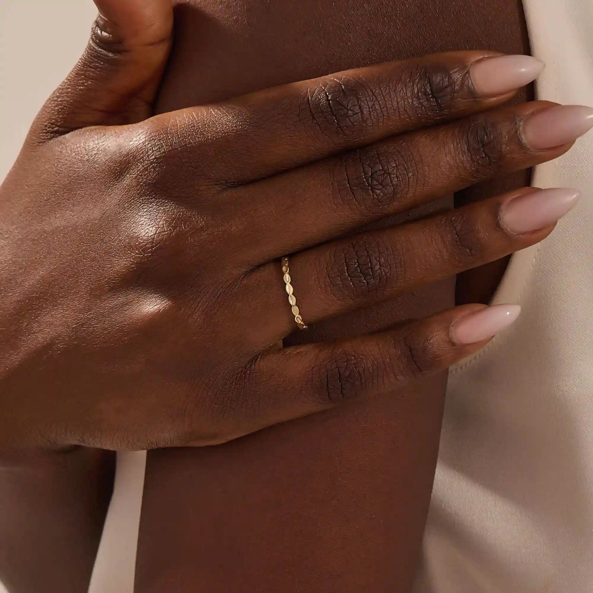 14K solid gold plain slim bumpy stacking ring for women