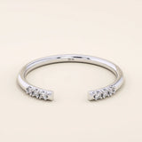14k solid gold open band stacking wedding ring with tiny moissanite stones