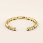 14k solid gold open band stacking wedding ring with tiny moissanite stones