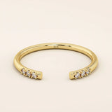 14k solid gold open band stacking wedding ring with tiny moissanite stones