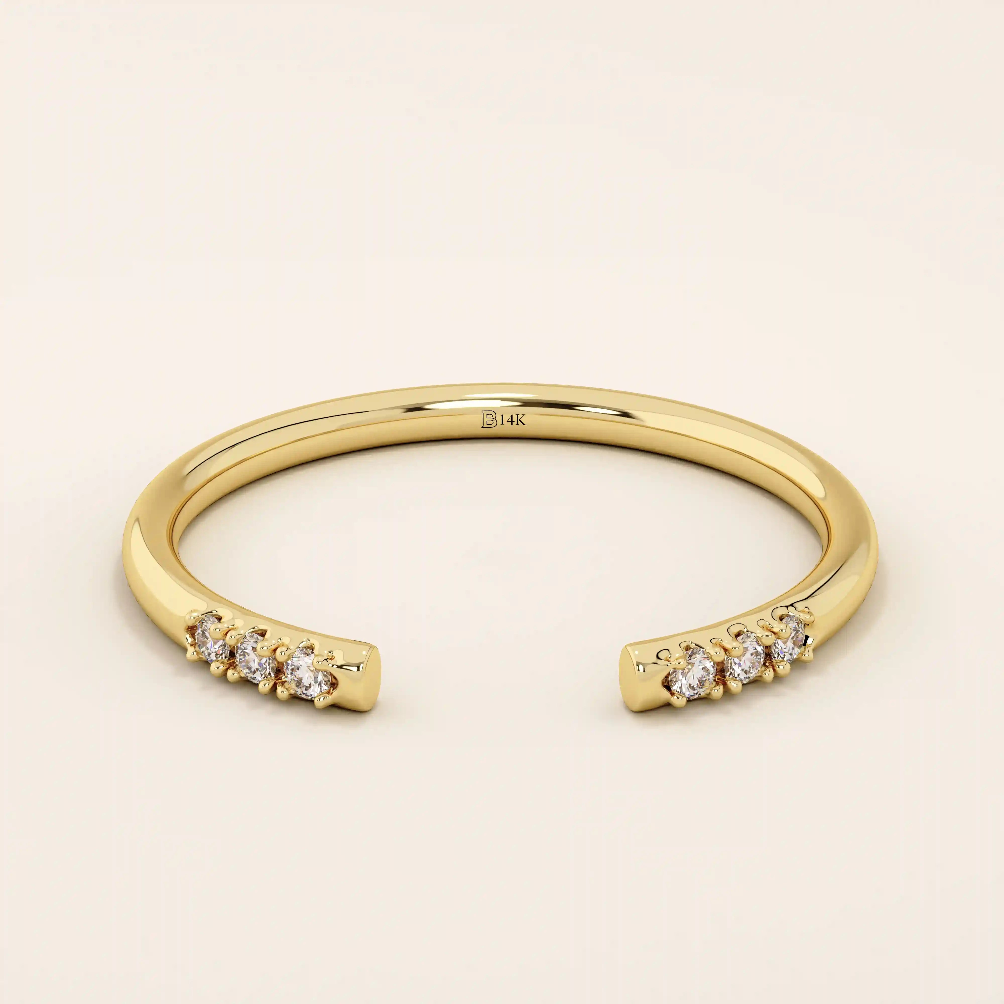14k solid gold open band stacking wedding ring with tiny moissanite stones
