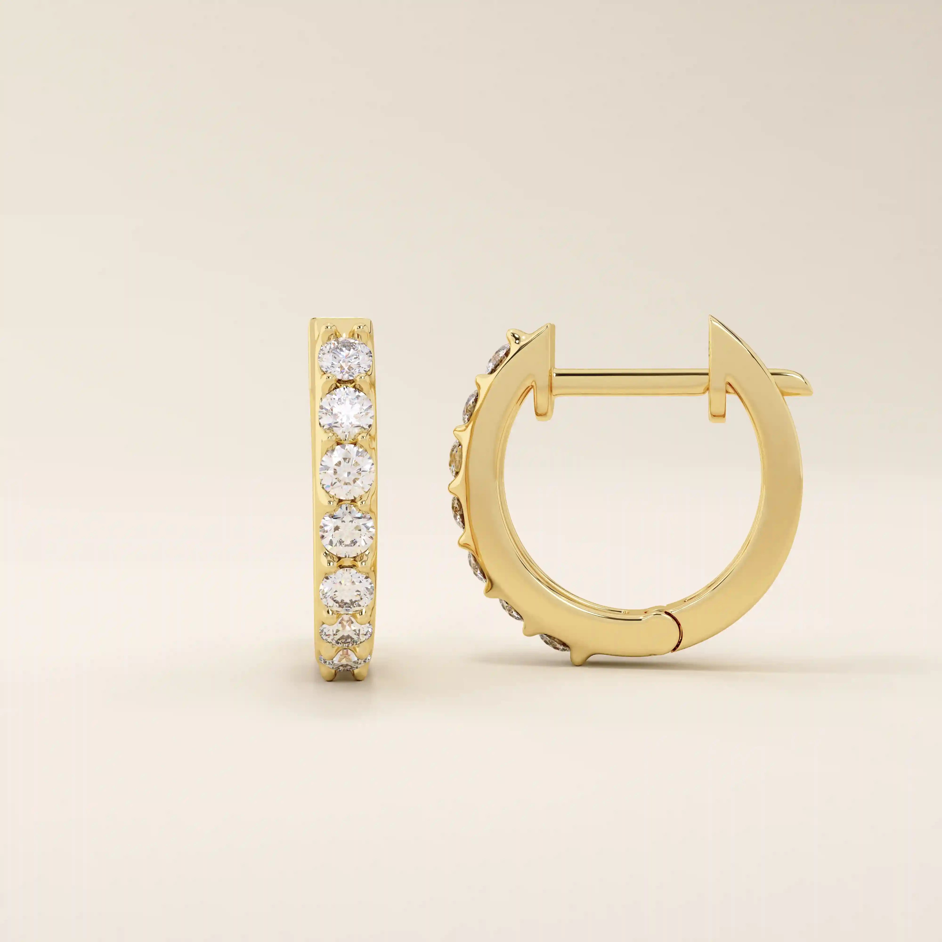 14k solid gold pave moissanite small hoop earrings for women