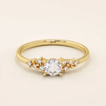 14k solid gold solitaire cluster engagement ring for women