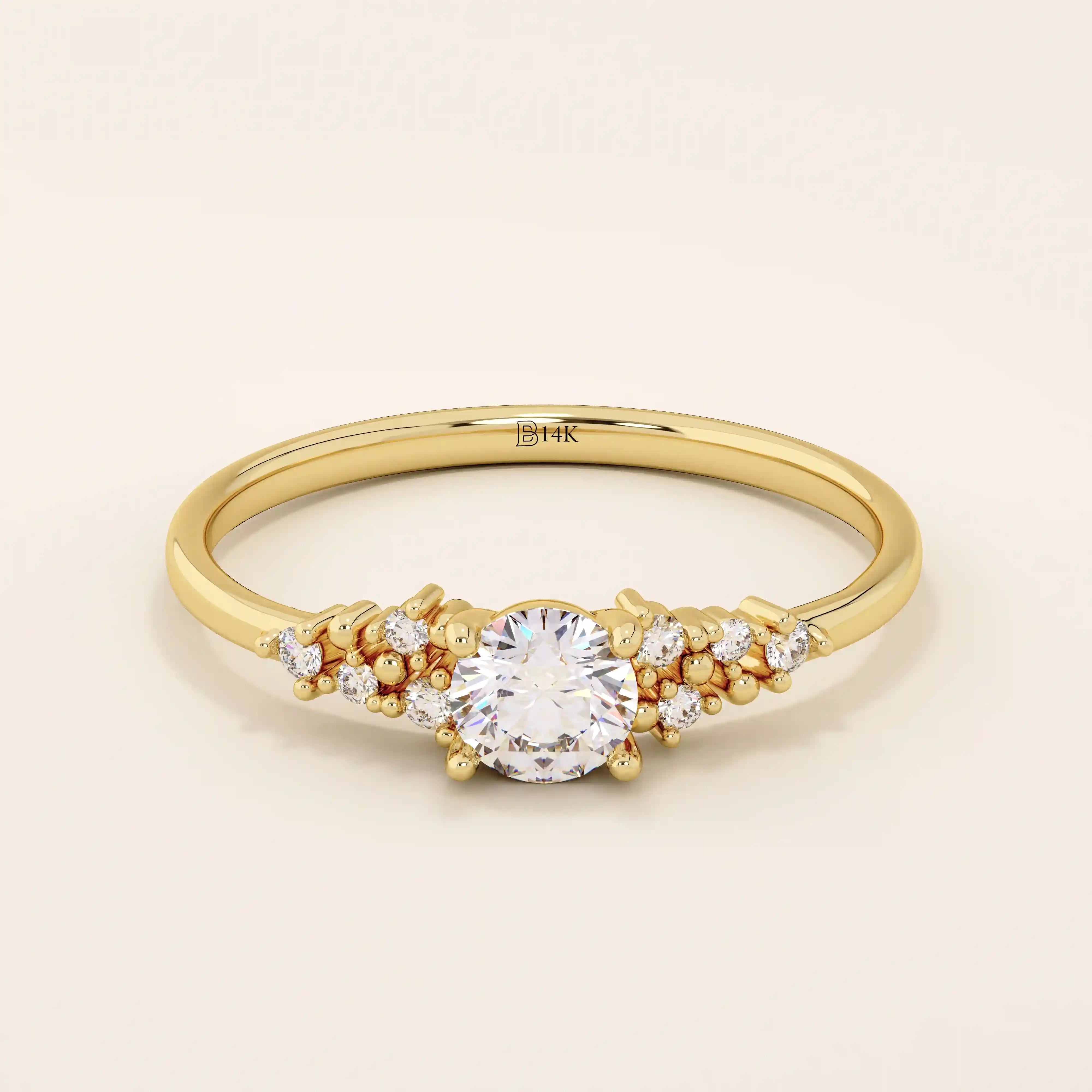 14k solid gold solitaire cluster engagement ring for women