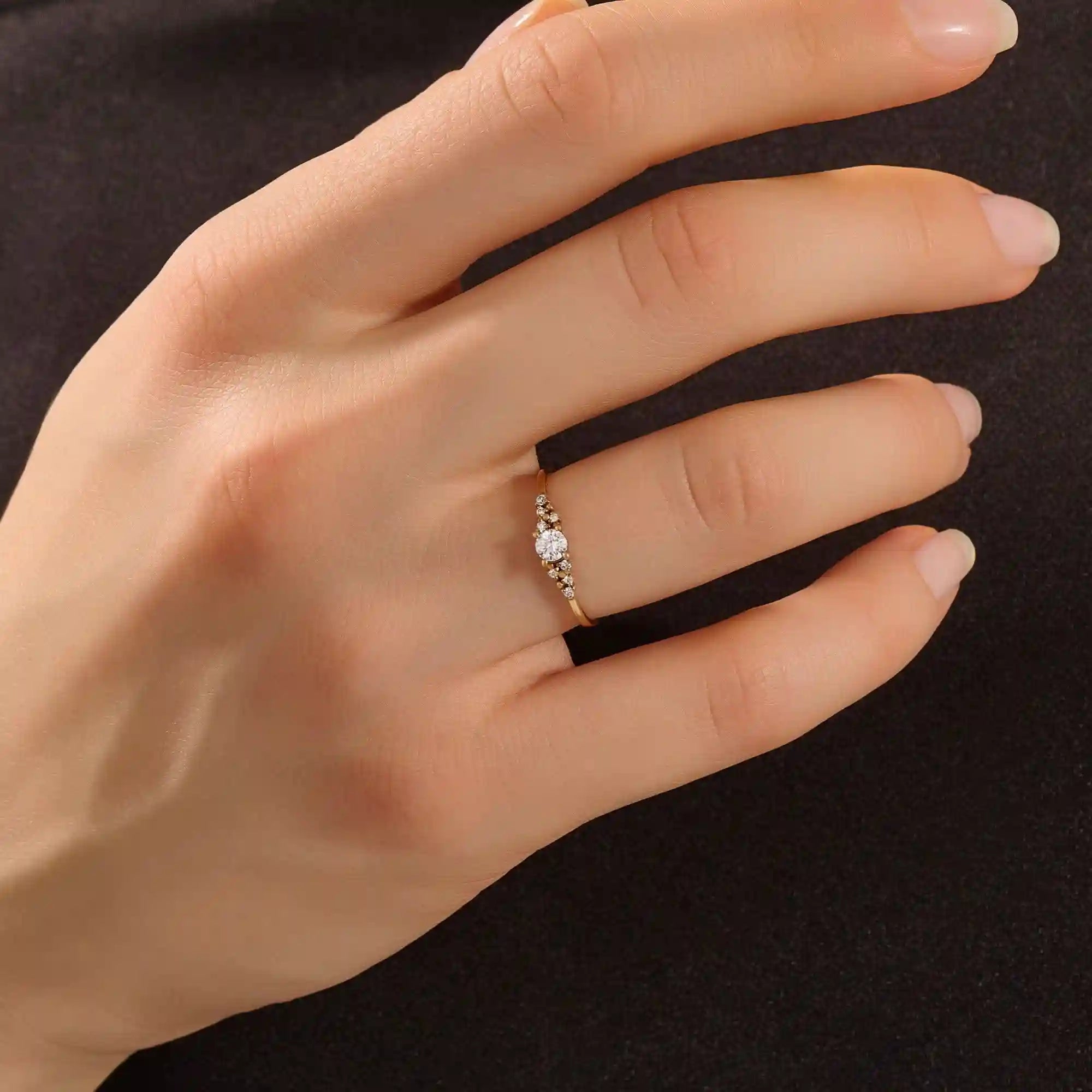 14k solid gold solitaire cluster engagement ring for women