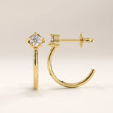 14k gold vermeil solo hoop earrings featuring a refined half-hoop silhouette accented with a brilliant round cubic zirconia in a modern prong setting for effortless sparkle.
