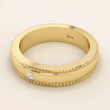 14k solid gold unisex design milgrain plain band solo small moissanite alliance wedding band