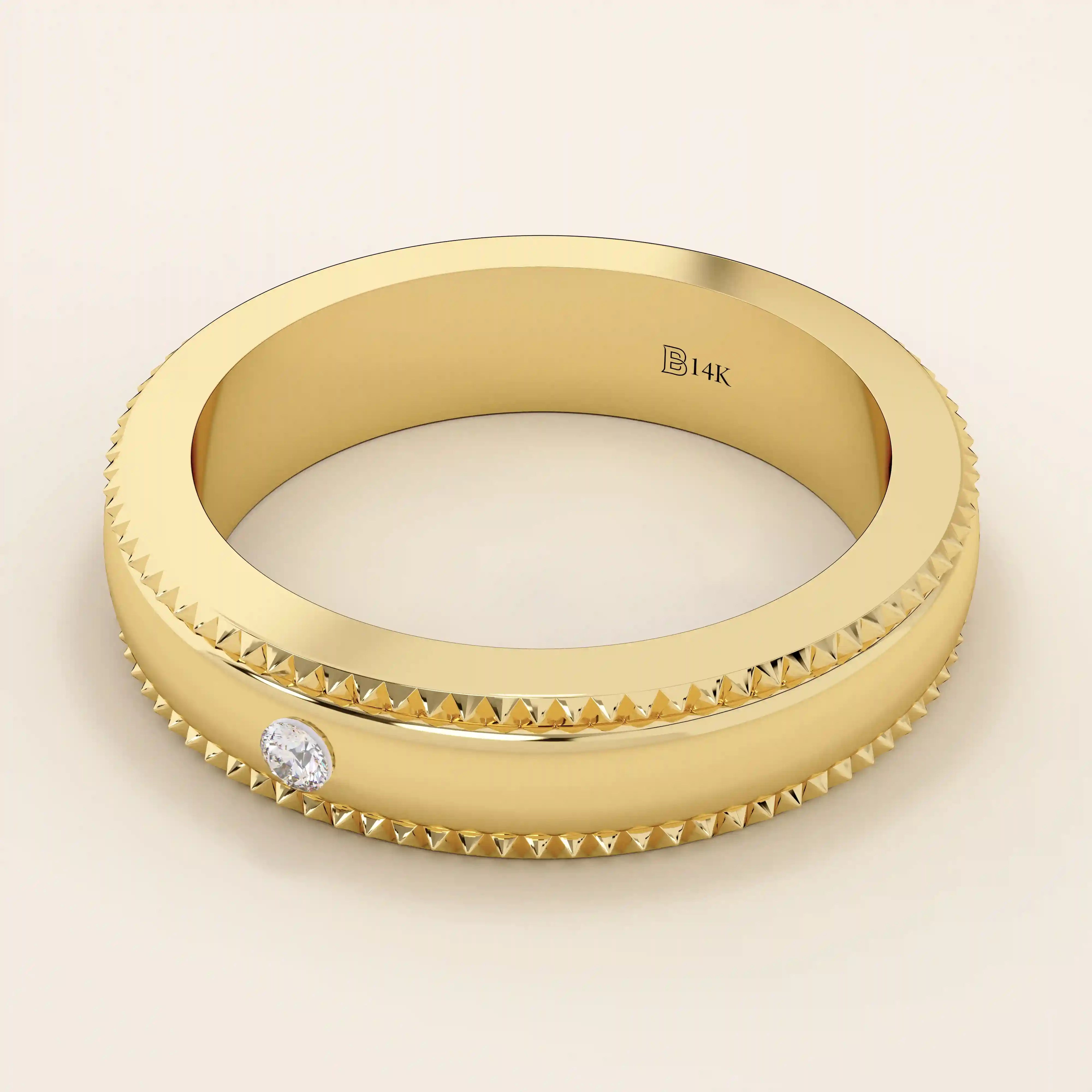 14k solid gold unisex design milgrain plain band solo small moissanite alliance wedding band