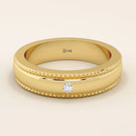 14k solid gold unisex design milgrain plain band solo small moissanite alliance wedding band