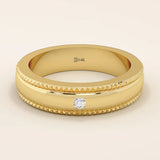 14k solid gold unisex design milgrain plain band solo small moissanite alliance wedding band