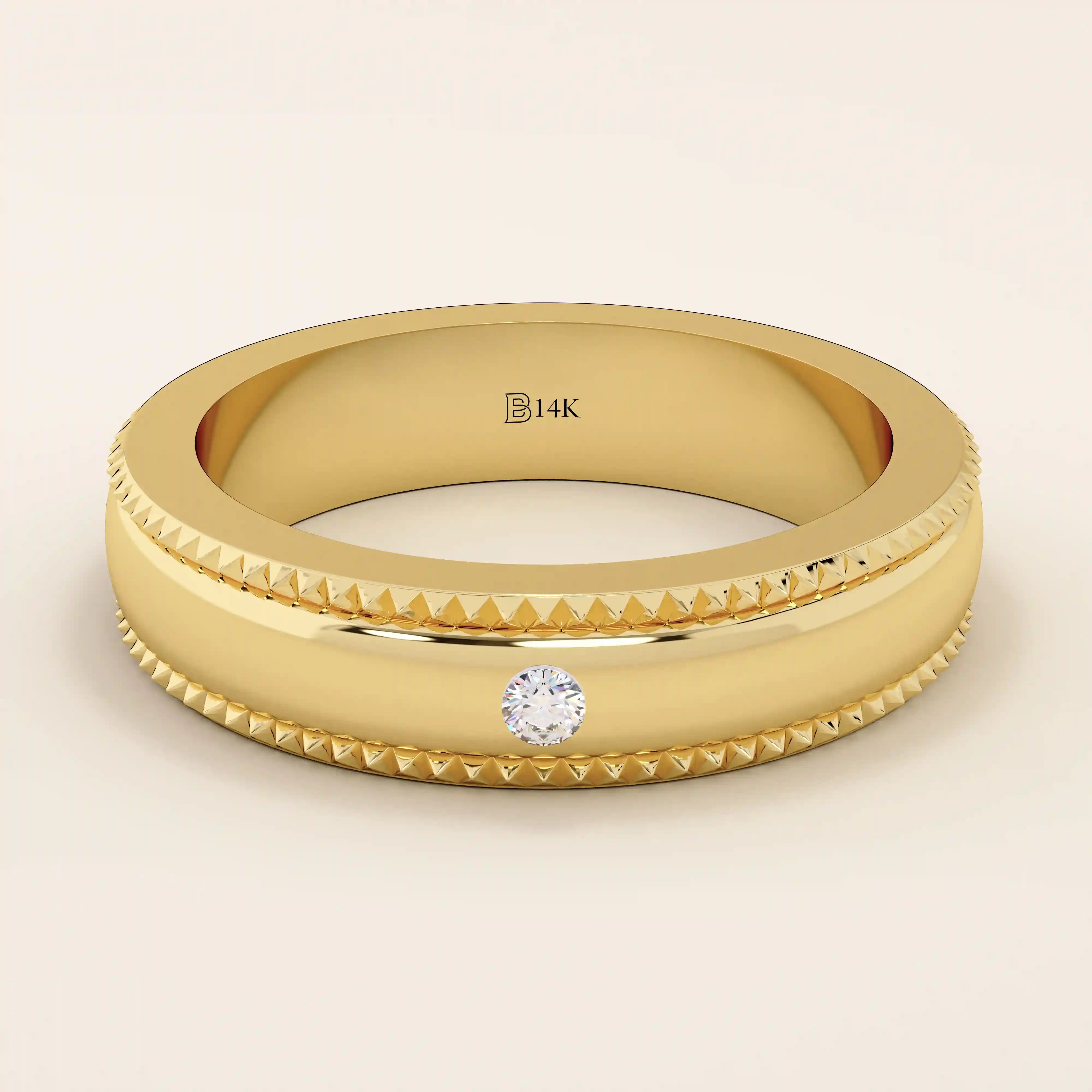 14k solid gold unisex design milgrain plain band solo small moissanite alliance wedding band