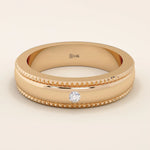 14k solid gold unisex design milgrain plain band solo small moissanite alliance wedding band