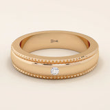 14k solid gold unisex design milgrain plain band solo small moissanite alliance wedding band