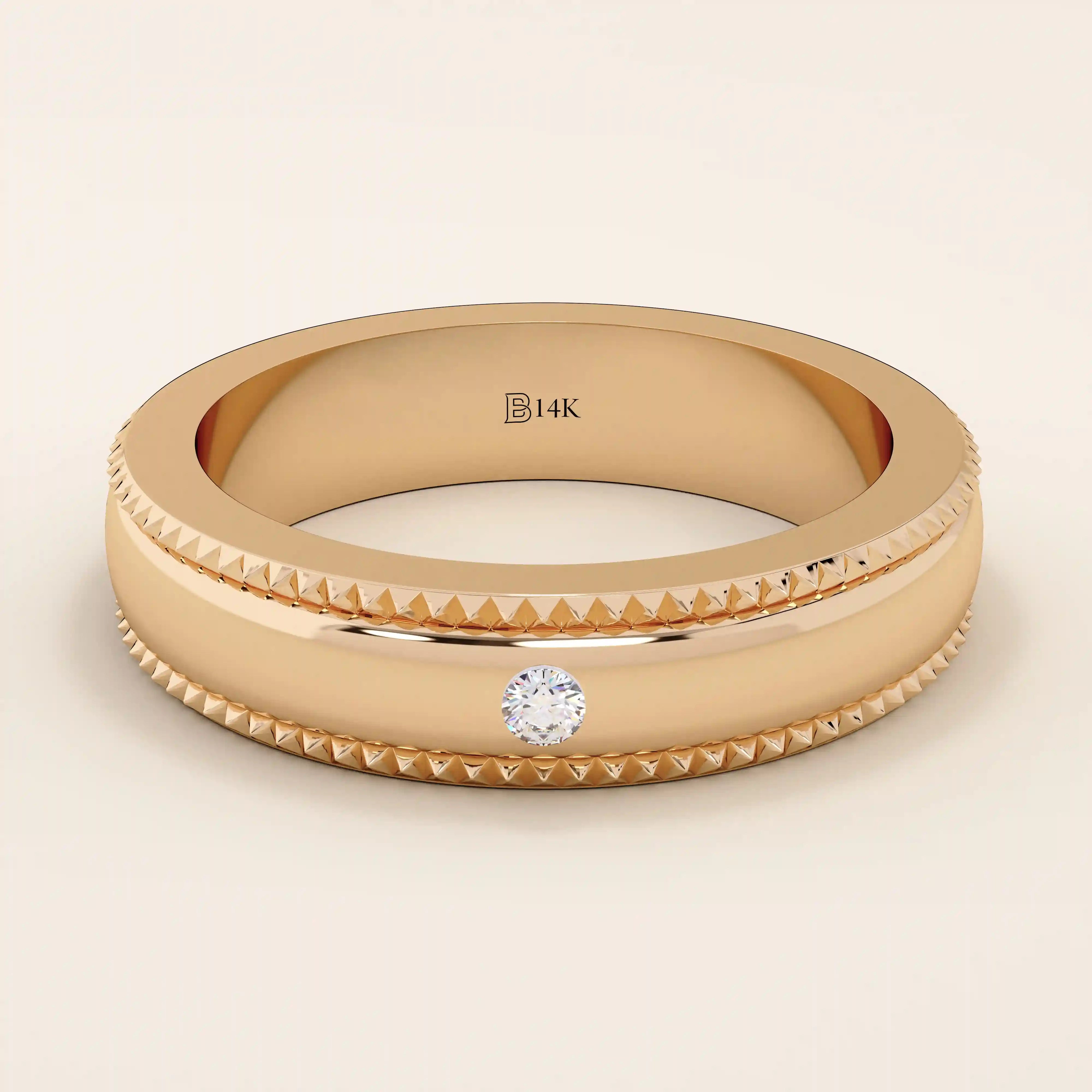 14k solid gold unisex design milgrain plain band solo small moissanite alliance wedding band